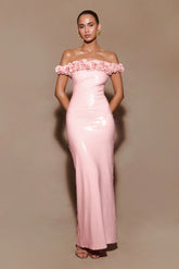 Carrie Sequin Rose Maxi Dress - Pale Pink