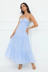 Sunshine Escape Halter Maxi Dress Blue