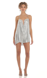 Safina Chainmail Shirt Dress in Silver