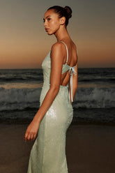 Cahya Mint Green Sequin Tie-Back Midi Dress