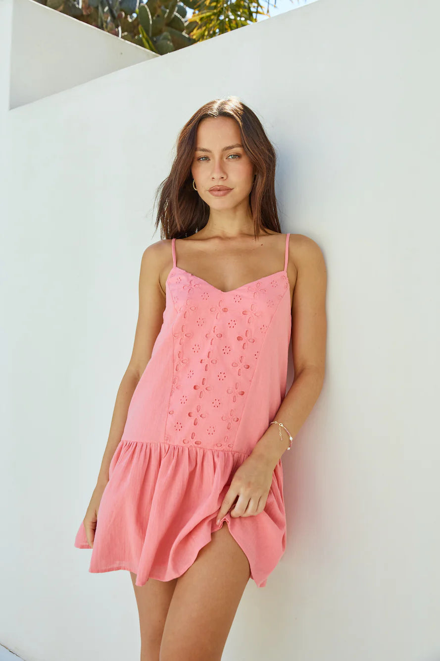 Sunshine Mosaic Mini Dress Coral