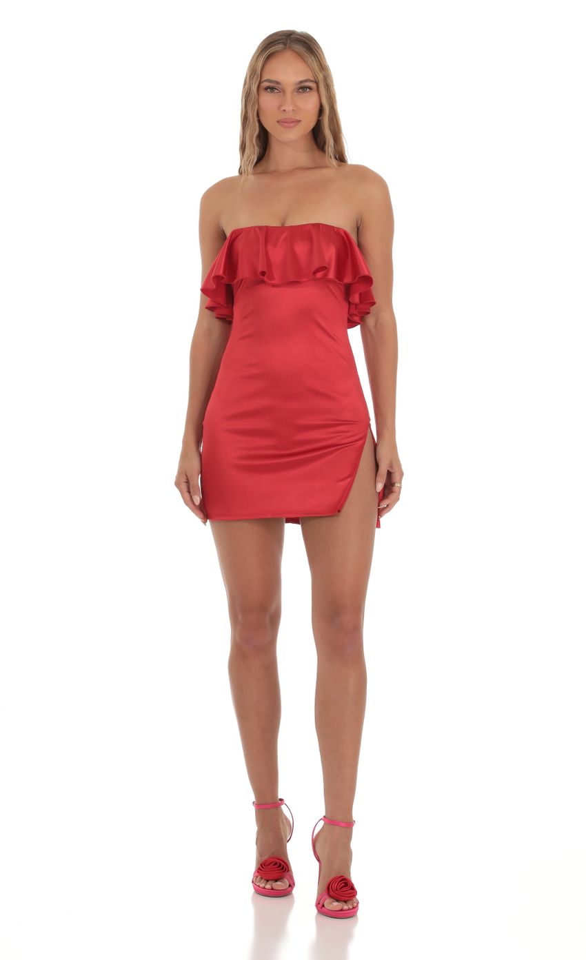 Satin Bodycon Mini Dress in Red